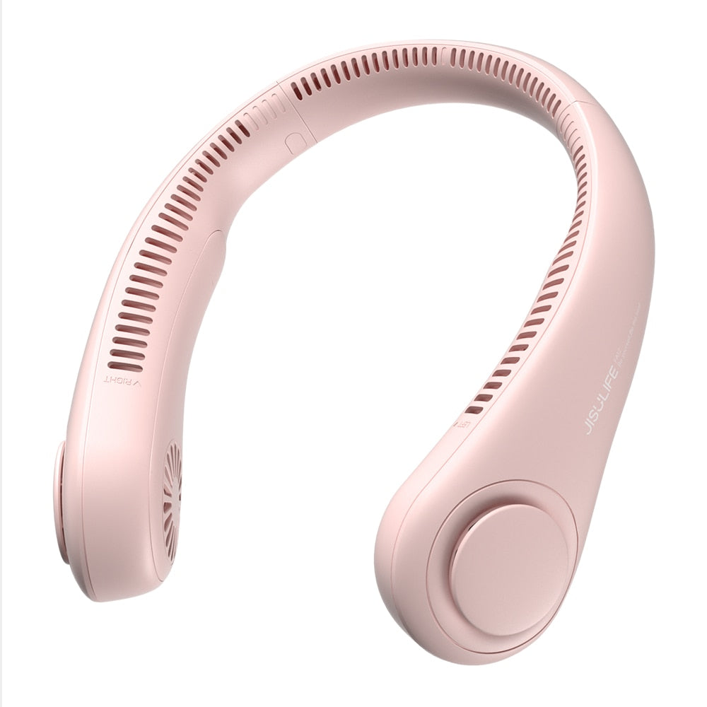 JISULIFE Portable Neck Fan Electric Wireless FAN USB Rechargeable Mini ventilador cooling Bladeless Mute Neckband Fan for Sports Portable Neck Fan DailyAlertDeals Neck Fan Pink China