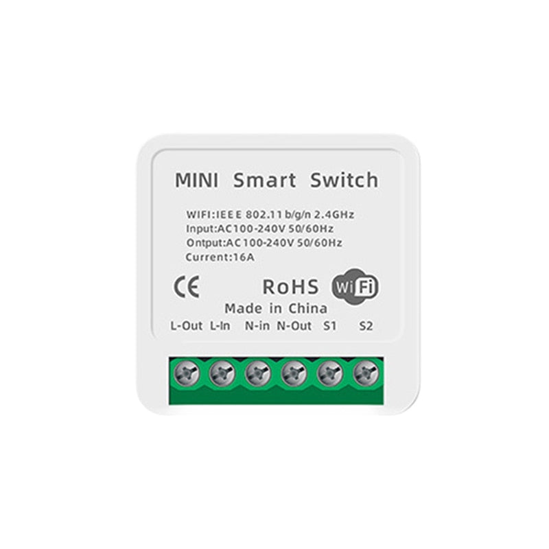 Wifi Mini Smart Switch 16A DIY Light Switches 2 Way Wireless Smart Home with Tuya Smart Life EweLink Alexa Alice Google Home Wifi Mini Smart Switch DailyAlertDeals 16A WiFi Switch Ewelink APP