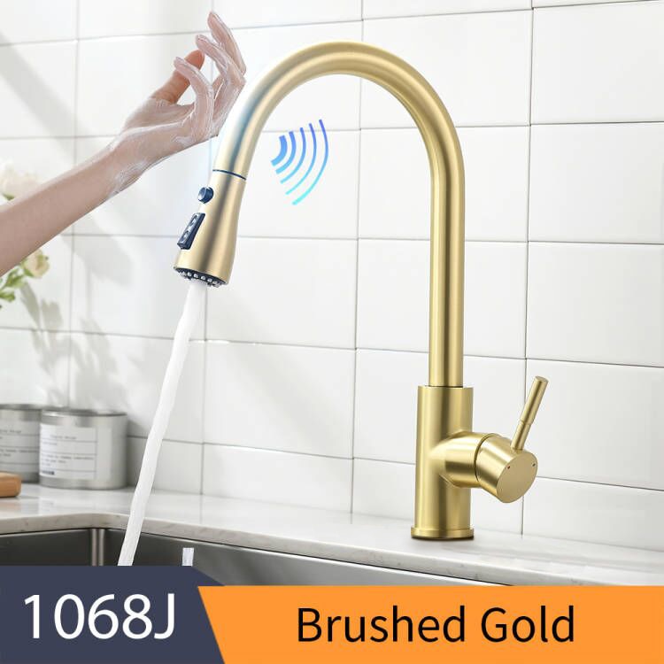 Smart Touch Kitchen Faucets Crane For Sensor Kitchen Water Tap Sink Mixer Rotate Touch Faucet Sensor Water Mixer KH-1005 Smart Touch Kitchen Faucets DailyAlertDeals 1068-Brushed Gold United States