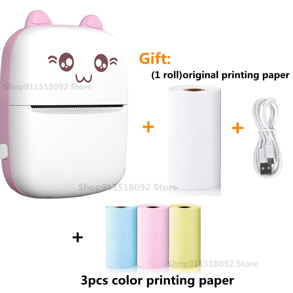 Cat Shape Mini Portable Label Printer Thermal Printing Wireless Impresoras Paper Photo Inkless Printers Sticker Android IOS 57mm Mini printer DailyAlertDeals A-Pink and 3 color China
