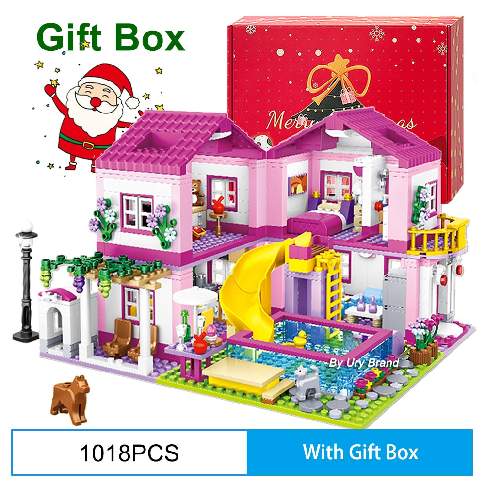 Friends City House Summer Holiday Villa Castle Building Blocks Sets Figures Swimming Pool DIY Toys for Kids Girls Christmas Gift Villa Castle Building Blocks Sets Figures toy for children DailyAlertDeals 1018PCS with box USA