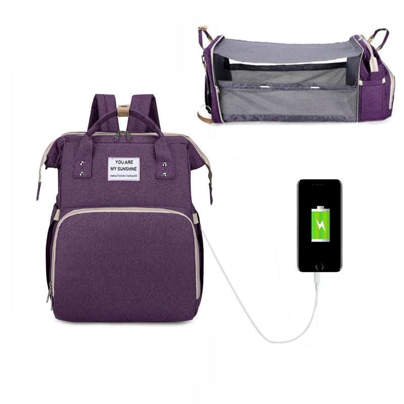Folding Mommy Bag Lightweight Portable Folding Crib Bed Large-capacity Baby Backpack Female Mommy Outting Bag Mummy Bag Baby Backpack Large-capacity DailyAlertDeals Purple China