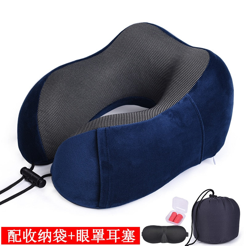 U Shaped Memory Foam Neck Pillows Soft Travel Pillow Massage Neck Pillow Sleeping Airplane Pillow Cervical Healthcare Bedding Pillows DailyAlertDeals Blue Suit