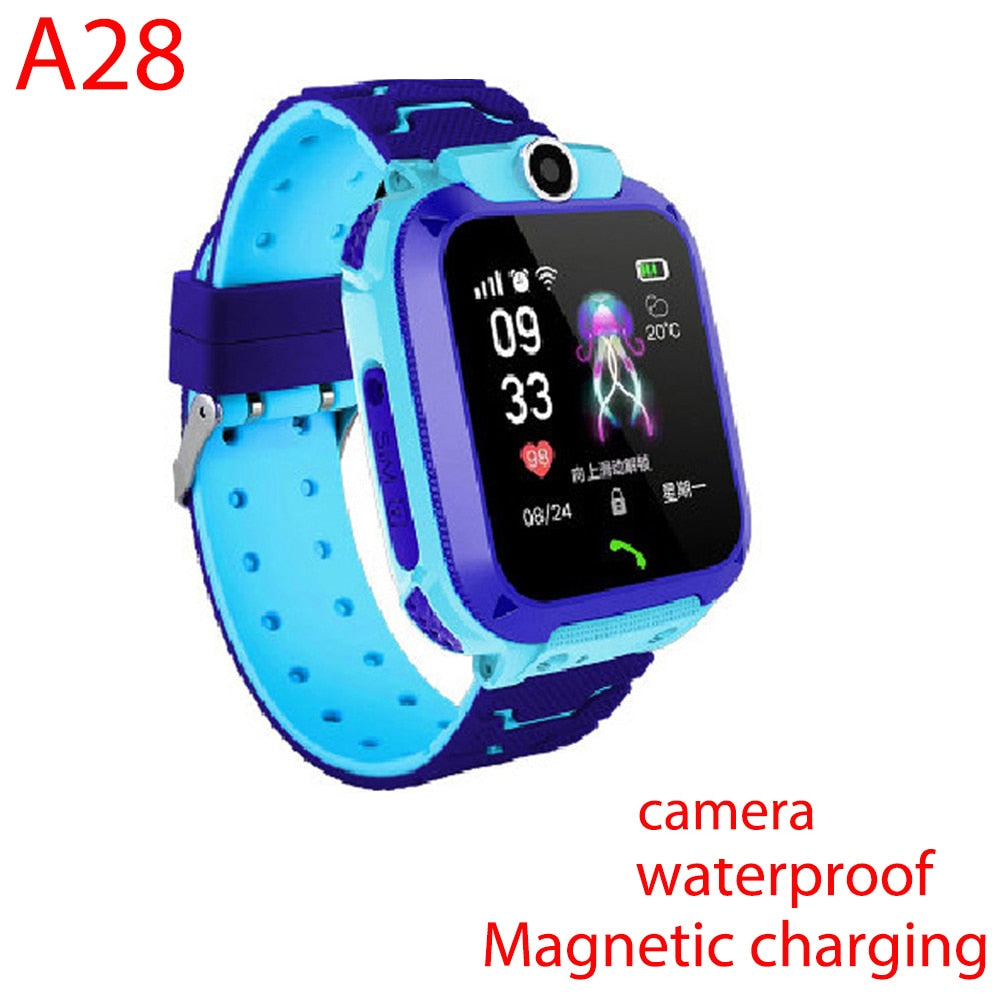 Q12 Children Smart Watch SOS Phone Watch Smartwatch Kids With Sim Card Photo Waterproof IP67 A28 Q19 Gift For IOS Android Z5S W5 0 DailyAlertDeals A28 Blue silica English version