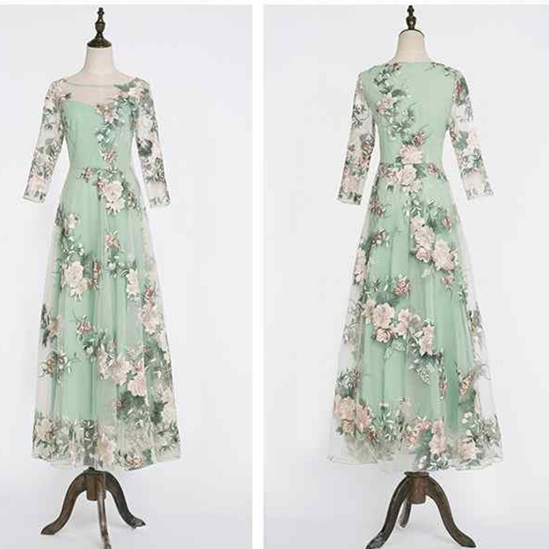 Autumn elegant women's dress women's casual trumpet sleeve office Chiffon embroidered dress a-word retro sweet clothes 0 DailyAlertDeals