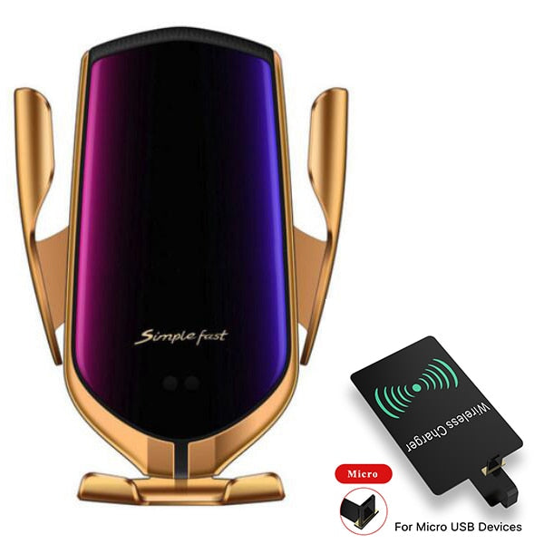 FLOVEME Qi Automatic Clamping 10W Wireless Charger Car Phone Holder Smart Infrared Sensor Air Vent Mount Mobile Phone Stand Hold Wireless Car Charger DailyAlertDeals China Gold For Micro