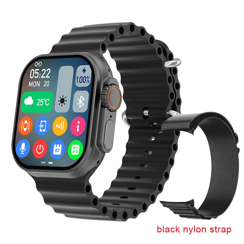2023 New Smart Watch Body Temperature Ultra Series 8 NFC Smartwatch Wireless Charging Bluetooth Call Men Women Watch for Apple Smart watch DailyAlertDeals black nylon