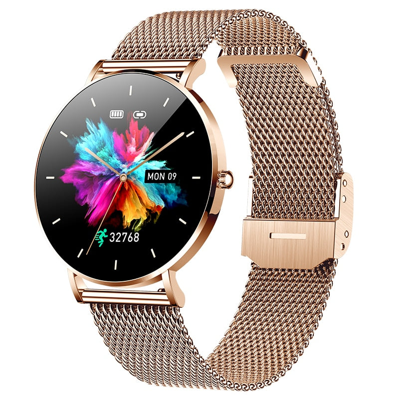 Ultra Thin Smart Watch Women 1.36 AMOLED 360*360 HD Pixel Display Always Show Time Call Reminder Smartwatch Ladies+Box ultra thin smart watch DailyAlertDeals mesh belt gold  