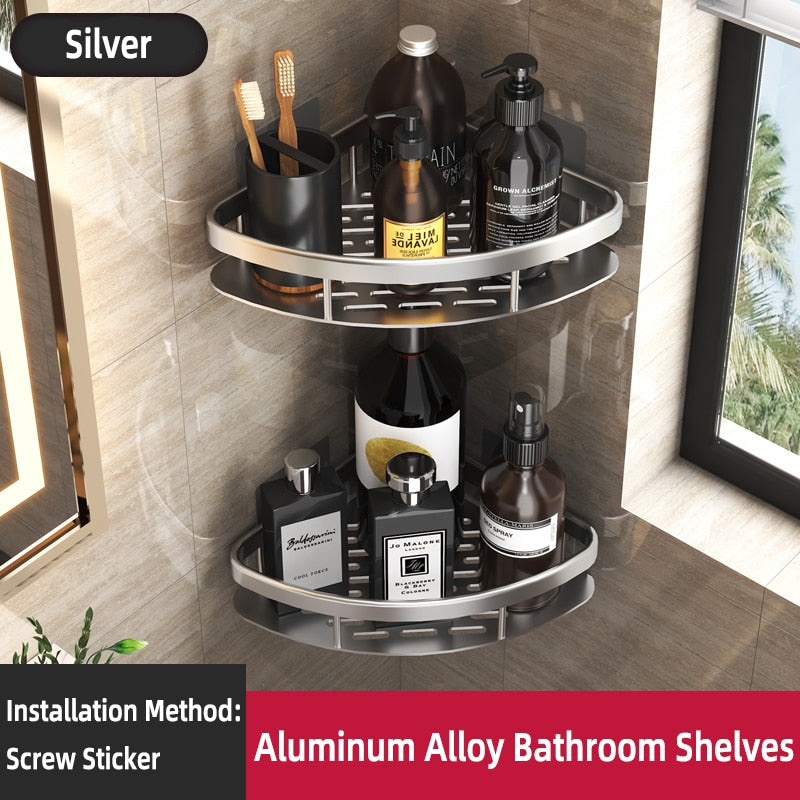 Bathroom Shelf Makeup Storage Organizer Aluminum Alloy Shampoo Rack Shower Shelf Bathroom Accessories No Drill Wall Shelf Corner Wall Shelves DailyAlertDeals Silver 2Triangle China