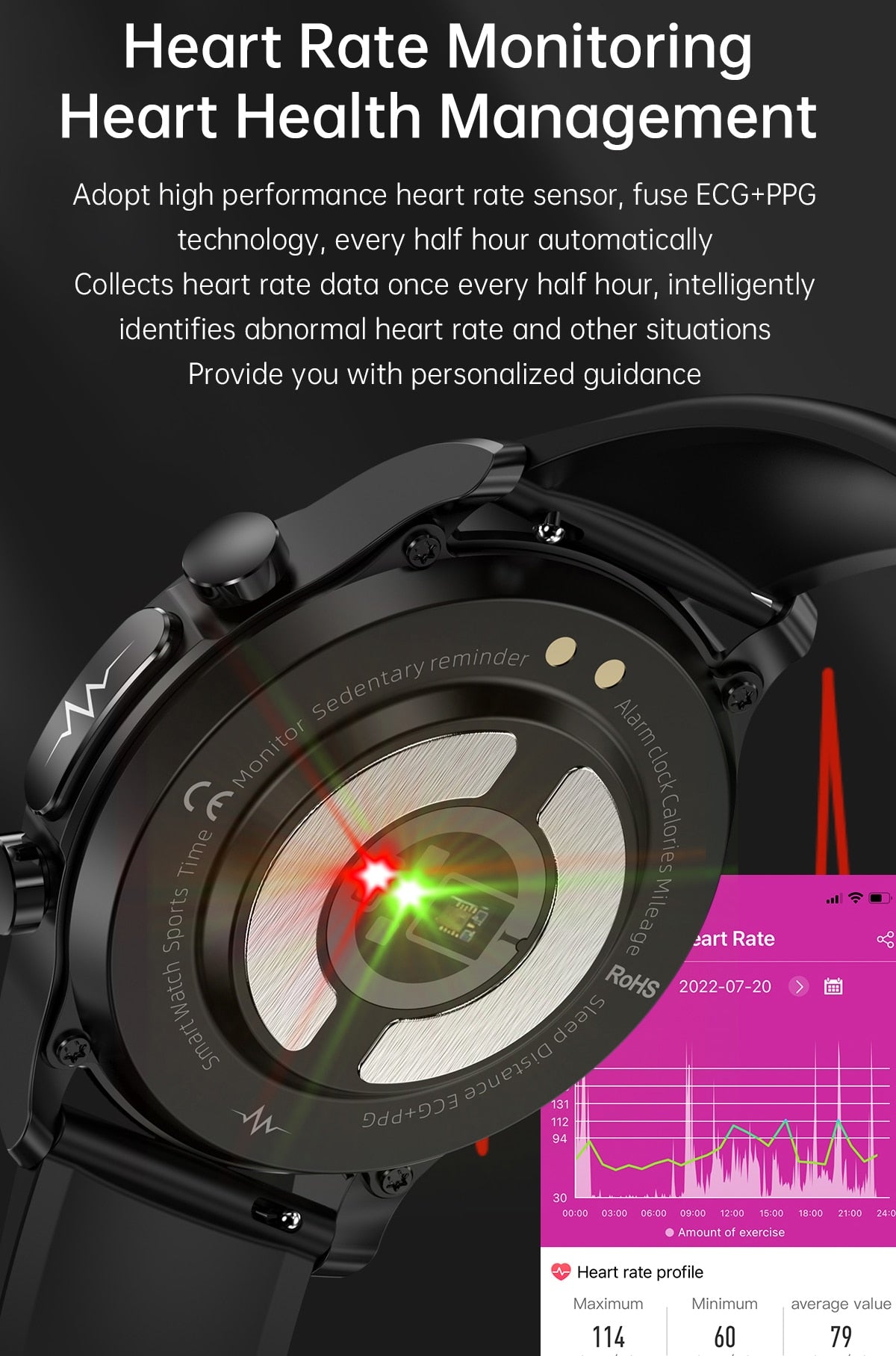 New ECG+PPG Smart Watch Men and Women with Health Fitness Tracker monitoring Sport Smartwatch ECG+PPG Smart Watch DailyAlertDeals
