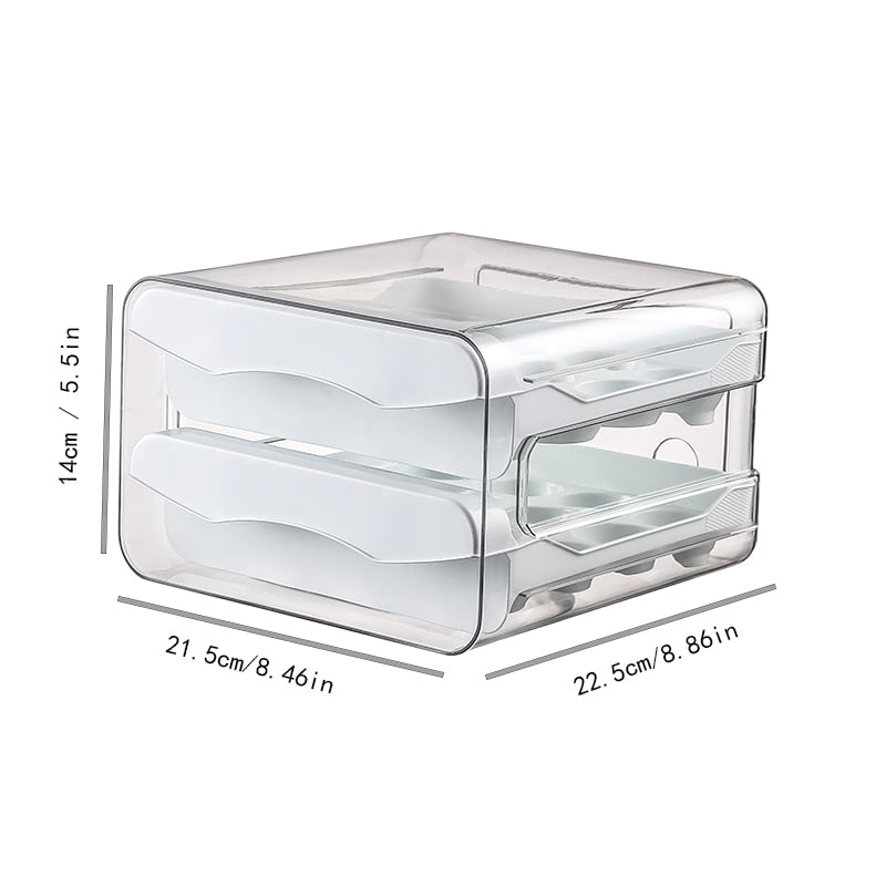 Refrigerator Egg Storage Organizer Egg Holder for Fridger 2-Layer Drawer Type Stackable Storage Bins Clear Plastic Egg Holder Egg Holder for Fridge DailyAlertDeals White