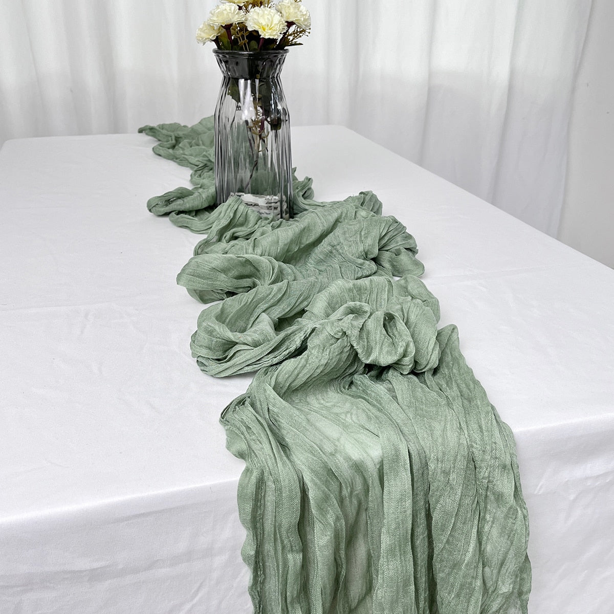 Wedding Gauze Table Runner Semi-Sheer Vintage Cheesecloth Table Setting Dining Party Christmas Banquets Arches Cake Decor Table Runners DailyAlertDeals 90X180cm sage