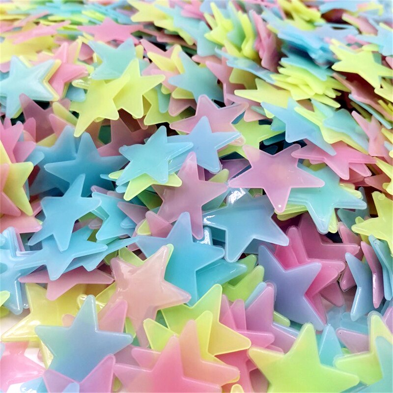 100Pcs 3D Star Wall Stickers Glow In The Dark Energy Storage Fluorescent Luminous Wall Art Decor Kids Living Room Decoration Decorative wall Stickers DailyAlertDeals
