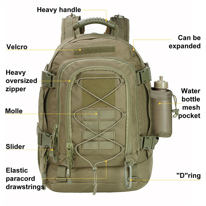 60L Men Military Tactical Backpack Molle Army Hiking Climbing Bag Outdoor Waterproof Sports Travel Bags Camping Hunting Rucksack 0 DailyAlertDeals