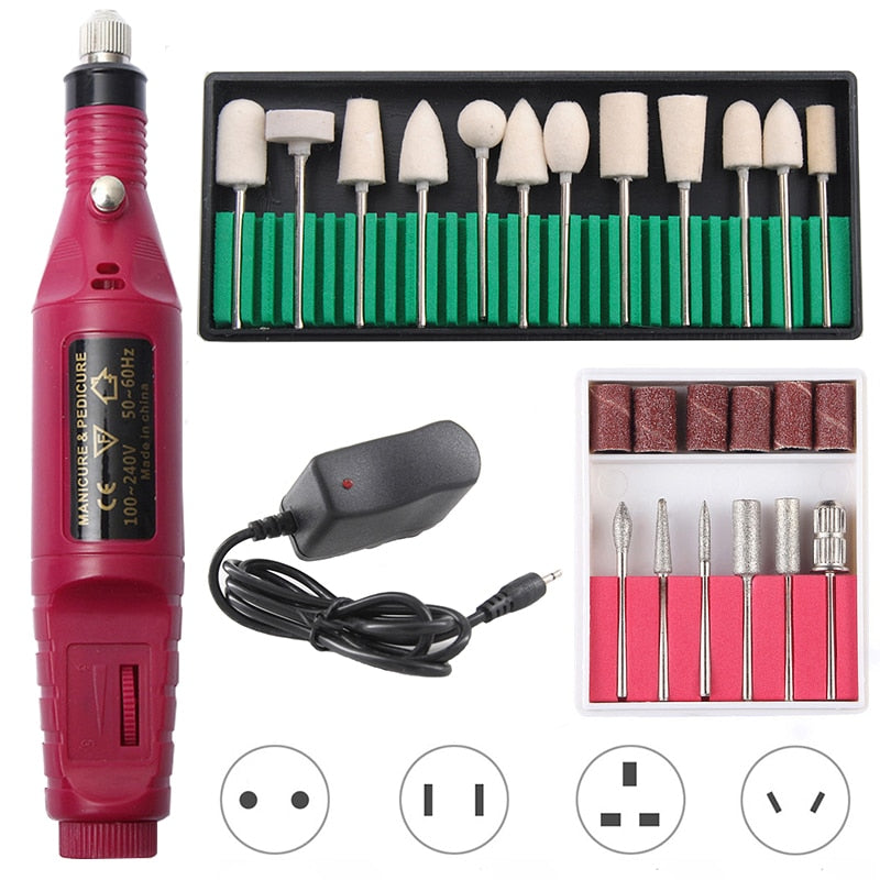 Professional Electric Nail Drill Machine Pedicure Manicure Drill Set Milling Cutters Set Nail File 20000RPM Polishing Equipment 0 DailyAlertDeals China 20000 red 12 wool