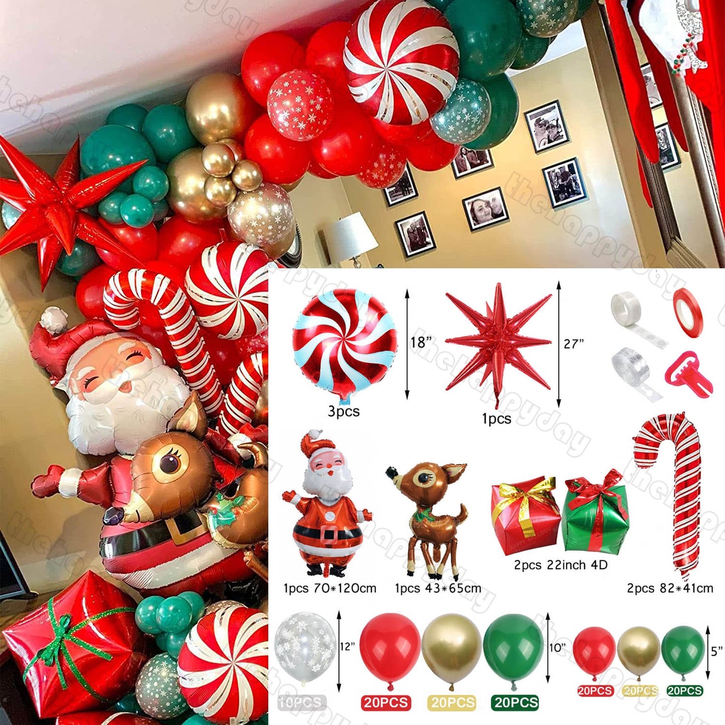 Christmas Balloon Arch Green Gold Red Box Candy Balloons Garland Cone Explosion Star Foil Balloons New Year Christma Party Decor Christmas Balloons DailyAlertDeals V 144pcs Christmas Other