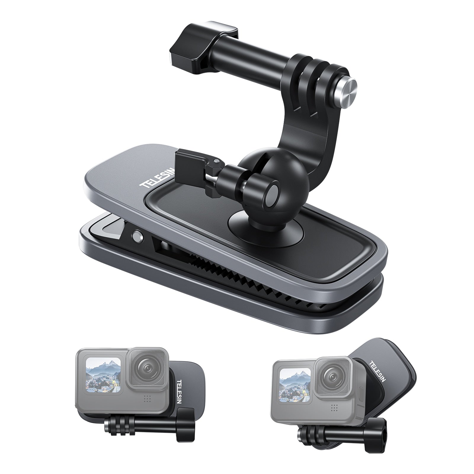 TELESIN For GoPro Hero 11 10 9 8 7 6 Backpack Clip 360 Rotary Clip Mount for Osmo Action Xiaoyi Insta360 X2 ONE R Action Carema Photo Mounting Supplies DailyAlertDeals NEW Degree rotation China