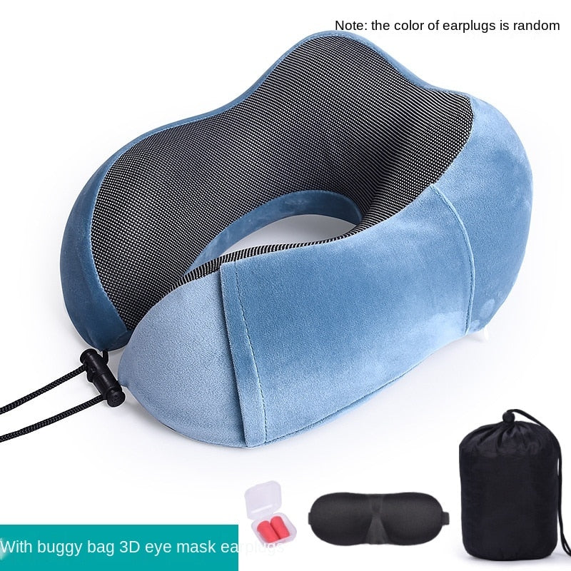 U Shaped Memory Foam Neck Pillows Soft Travel Pillow Massage Neck Pillow Sleeping Airplane Pillow Cervical Healthcare Bedding Pillows DailyAlertDeals Sky blue suit