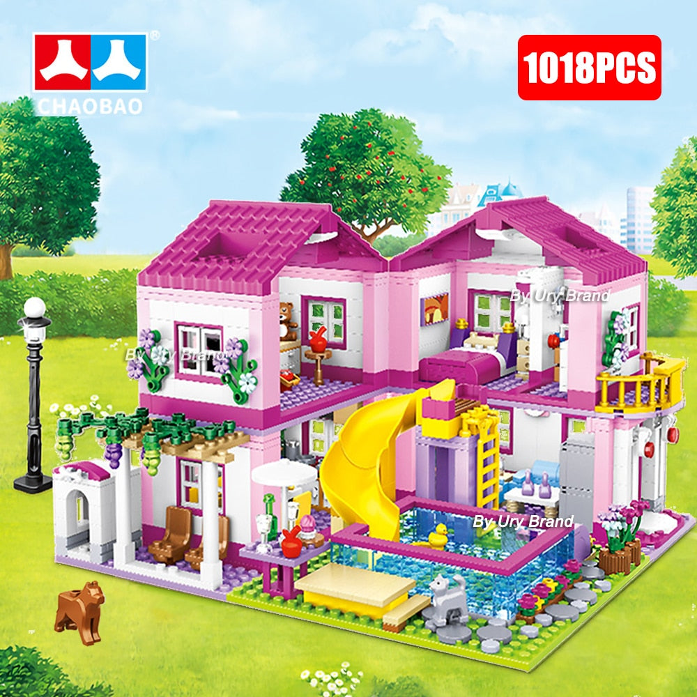Friends City House Summer Holiday Villa Castle Building Blocks Sets Figures Swimming Pool DIY Toys for Kids Girls Christmas Gift Villa Castle Building Blocks Sets Figures toy for children DailyAlertDeals 1018PCS no box USA