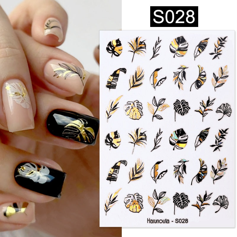 Harunouta Blooming Ink Marble 3D Nail Sticker Decals Leaves Heart Transfer Nail Sliders Abstract Geometric Line Nail Water Decal nail decal stickers DailyAlertDeals S028