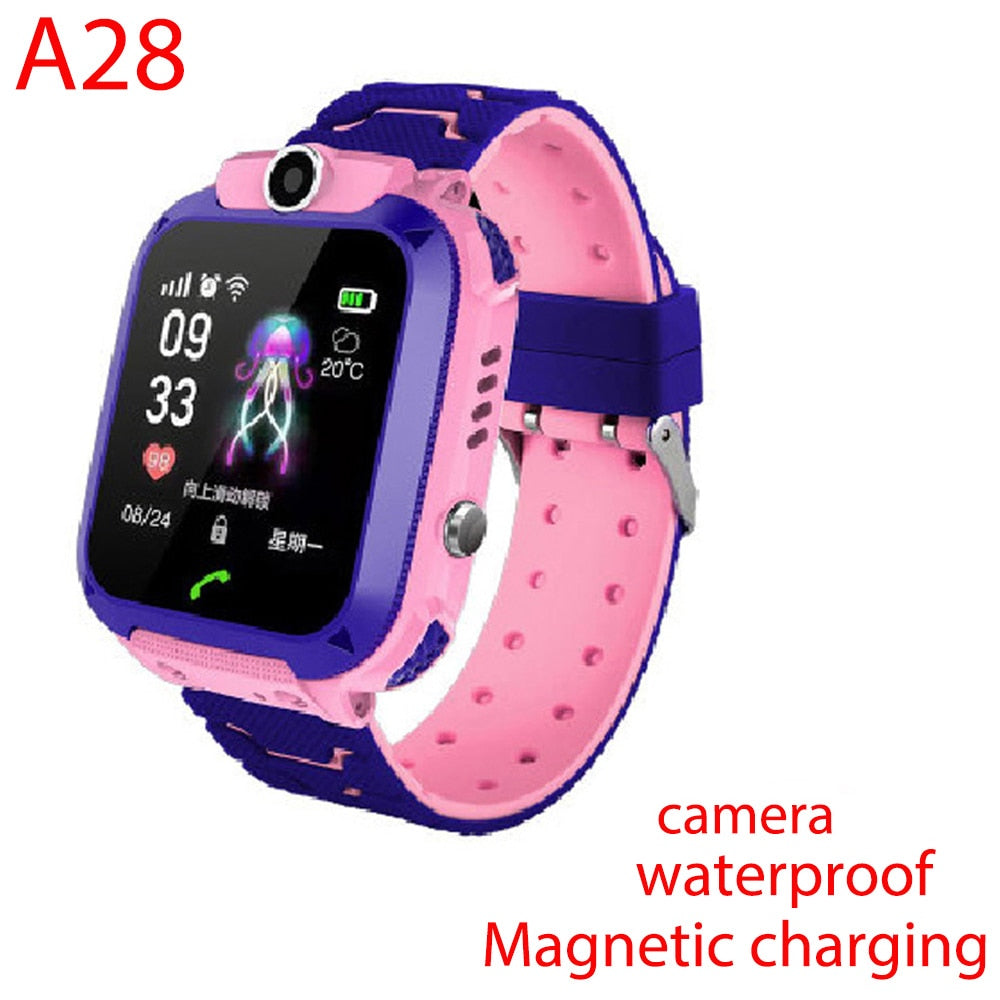 Q12 Children Smart Watch SOS Phone Watch Smartwatch Kids With Sim Card Photo Waterproof IP67 A28 Q19 Gift For IOS Android Z5S W5 0 DailyAlertDeals A28 Pink silica English version