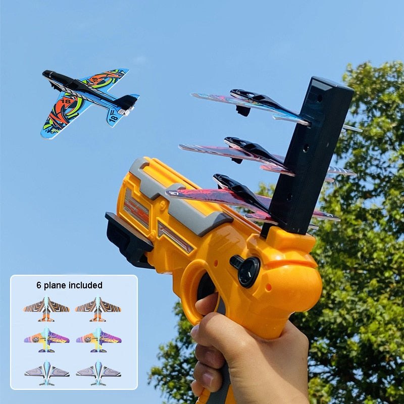 Airplane Launcher Toy Catapult Gun Toy With 6 Small Plane One-Click Ejection Shooting Gun Airplane Toys for Kids Boy Gift Airplane Launcher Bubble Catapult With 6 Small Plane Toy for children kids boy DailyAlertDeals