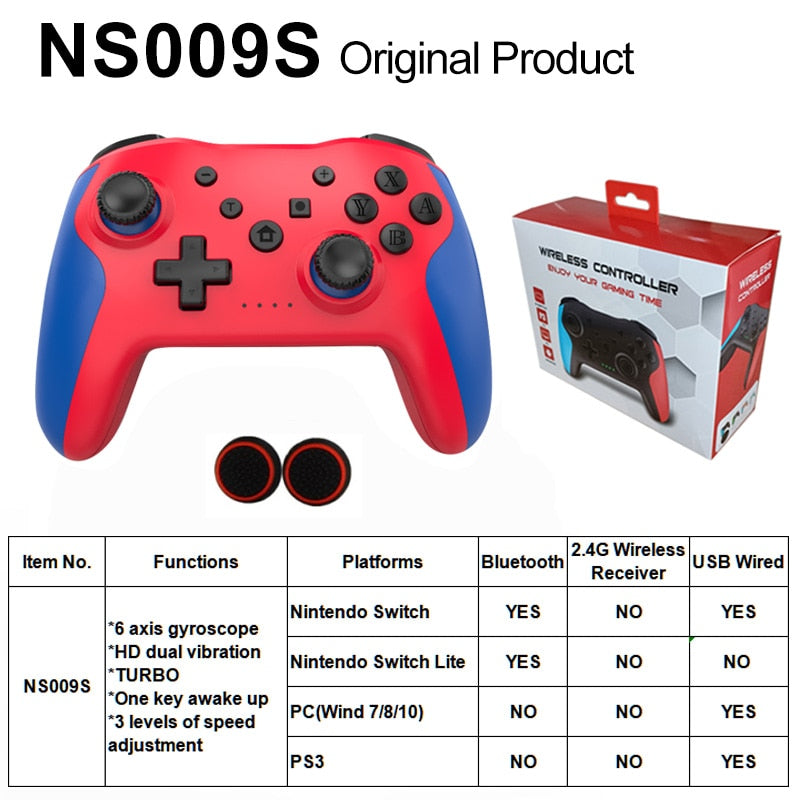 Original Wireless Controller Bluetooth For Nintendo Switch Pro PC PS3 Joystick Gamepad NFC Professional Lag-Free Gamepad BT Wireless Game Controller for Switch Pro DailyAlertDeals red blue blue BOX China 1 PCS
