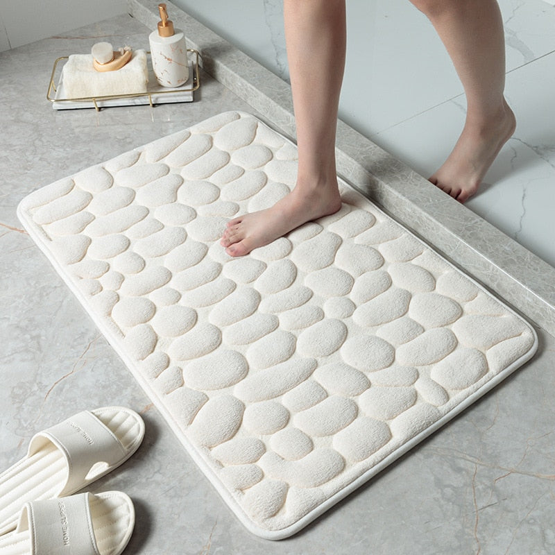 Cobblestone Embossed Bathroom Bath Mat Non-slip Carpets In Wash Basin Bathtub Side Floor Rug Shower Room Doormat Memory Foam Pad 0 DailyAlertDeals white 40x60cm