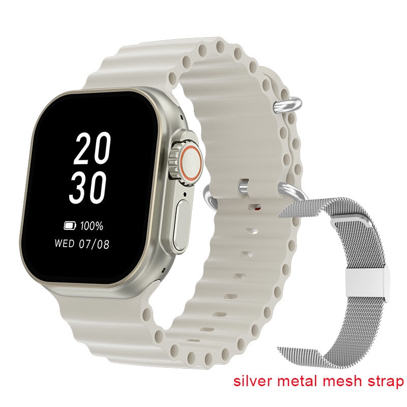 2023 New Smart Watch Body Temperature Ultra Series 8 NFC Smartwatch Wireless Charging Bluetooth Call Men Women Watch for Apple Smart watch DailyAlertDeals silver mesh white