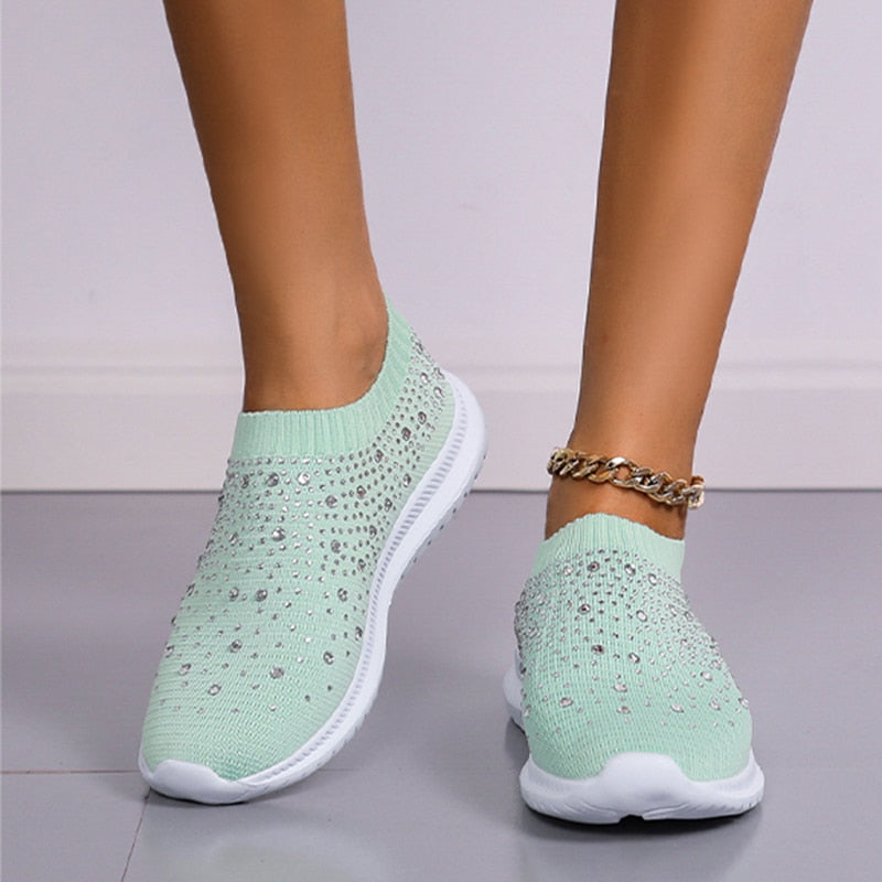 Rimocy Crystal Breathable Mesh Sneaker Shoes for Women Comfortable Soft Bottom Flats Plus Size 43 Non Slip Casual Shoes Woman 0 DailyAlertDeals Green 35