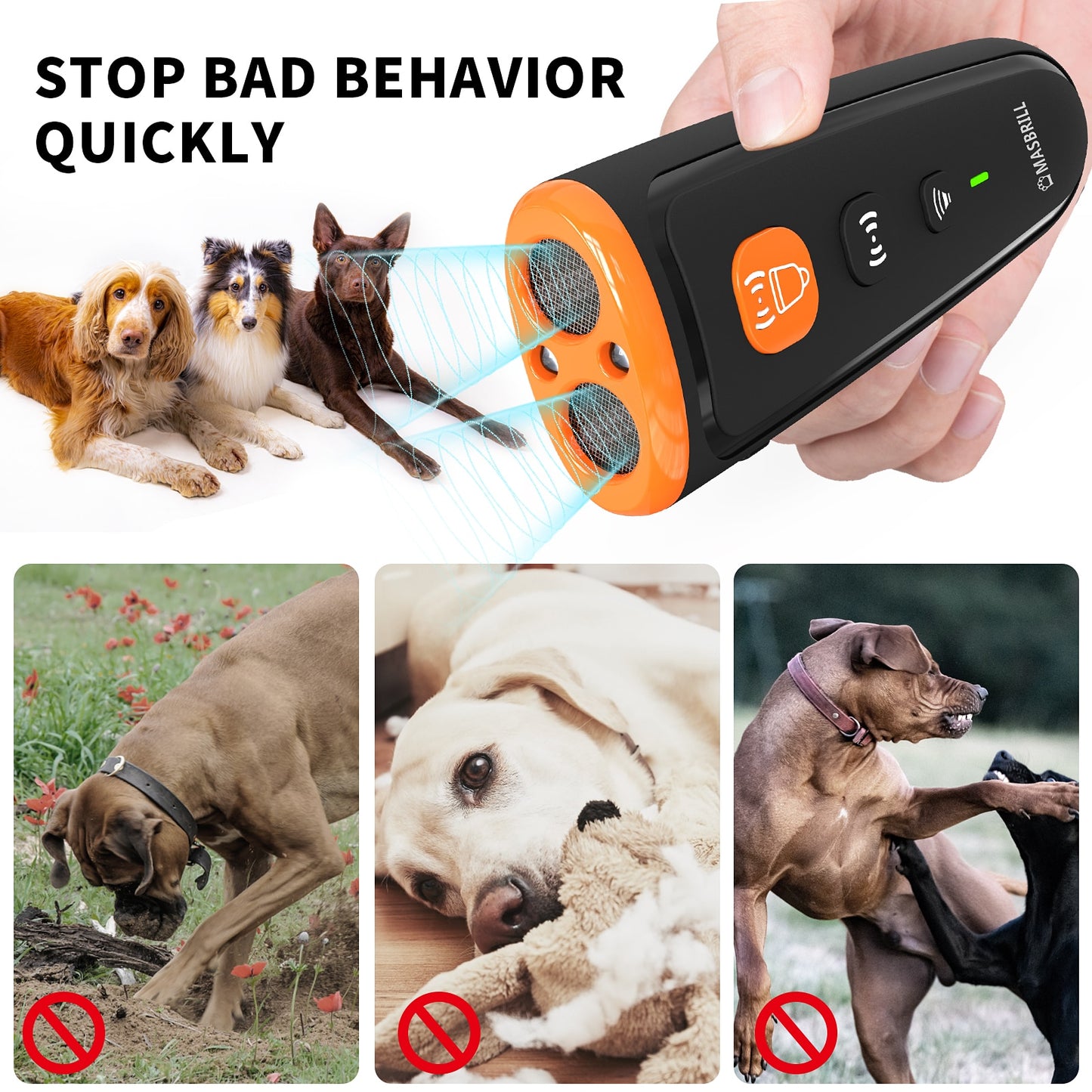 MASBRILL Dog Repeller No Dog Noise Anti Barking Device Ultrasonic Dog Bark Deterrent Devices Training 3 Modes USB Rechargeable 0 DailyAlertDeals