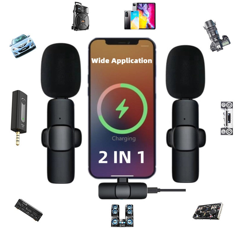 Wireless Lavalier Microphones & Systems Portable Audio Video Recording Mini Mic For iPhone Android Facebook Youtube Live Broadcast Gaming wiresless mircophone DailyAlertDeals
