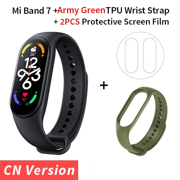 Xiaomi Mi Band 7 Smart Bracelet Fitness Tracker and Activity Monitor Smart Band 6 Color AMOLED Screen Bluetooth Waterproof Fitness Tracker and Activity Monitor Accessories DailyAlertDeals CN N ArmyGreen Strap USA