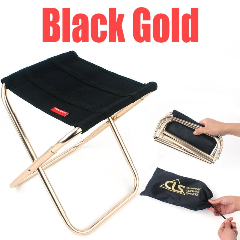 Light Portable High Durable Outdoor Folding chair With Bag Outdoor Folding Fold Aluminum Chair Stool Seat Fishing Camping Folding Chairs & Stools DailyAlertDeals Black Gold