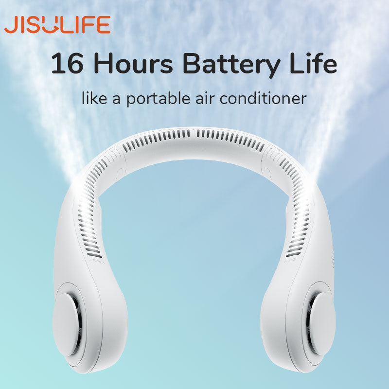 JISULIFE Portable Neck Fan Electric Wireless FAN USB Rechargeable Mini ventilador cooling Bladeless Mute Neckband Fan for Sports Portable Neck Fan DailyAlertDeals