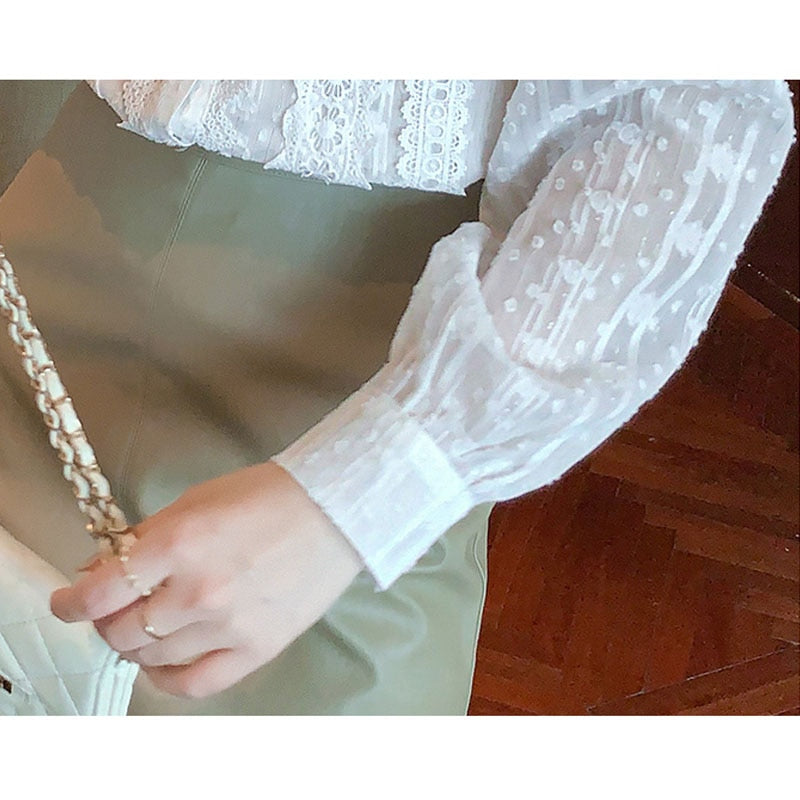 Lace White Blouse Women Shirt Vintage Long Sleeve Blouse Women Blusas Mujer De Moda 2022 Stand Collar Elegant Blouses Tops 19641 0 DailyAlertDeals