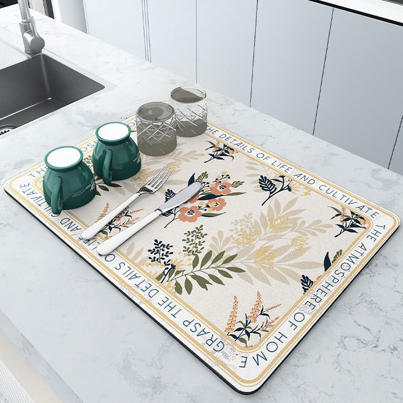 Kitchen Rubber Pad Dish Drying Mat Super Absorbent Drainer Mats Tableware Bottle Rugs Kitchen Dinnerware Placement Rubber pads DailyAlertDeals AE drying mat W20 x L30CM