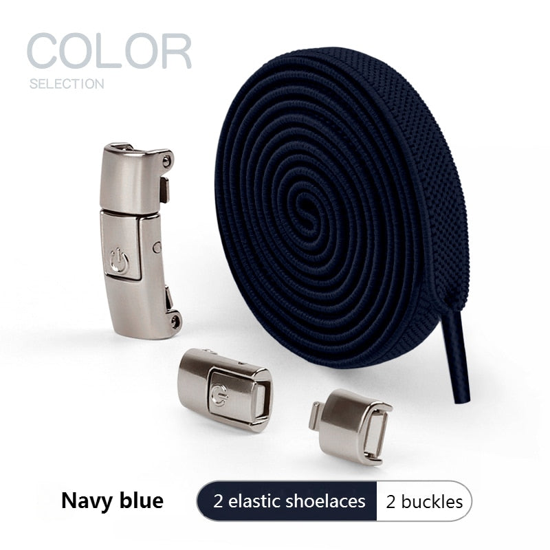 2022 No Tie Shoe laces Press Lock Shoelaces without ties Elastic Laces Sneaker Kids Adult 8MM Widened Flat Shoelace for Shoes 0 DailyAlertDeals Navy blue China