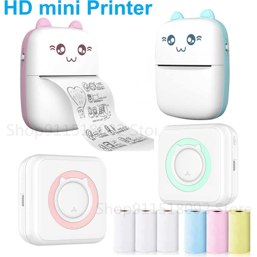 Cat Shape Mini Portable Label Printer Thermal Printing Wireless Impresoras Paper Photo Inkless Printers Sticker Android IOS 57mm Mini printer DailyAlertDeals