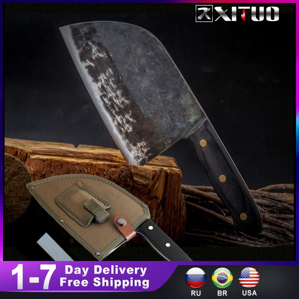 XITUO Full Tang Chef Knife Handmade Forged High-carbon Clad Steel Kitchen Knives Cleaver Filleting Slicing Broad Butcher knife 0 DailyAlertDeals