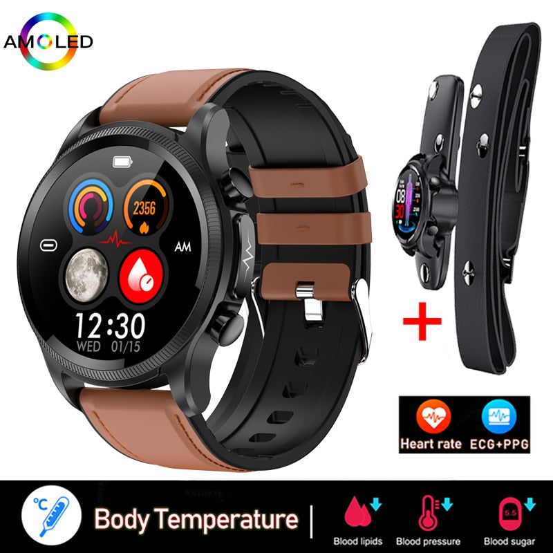 New ECG+PPG Smart Watch Men and Women with Health Fitness Tracker monitoring Sport Smartwatch ECG+PPG Smart Watch DailyAlertDeals Brown belt XX
