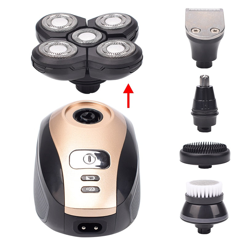 5 In 1 4D Men Rechargeable Bald Head Electric Shaver 5 Floating Heads Beard Nose Ear Hair Trimmer Razor Clipper Facial Brush Men Rechargeable Bald Head Electric Shaver DailyAlertDeals