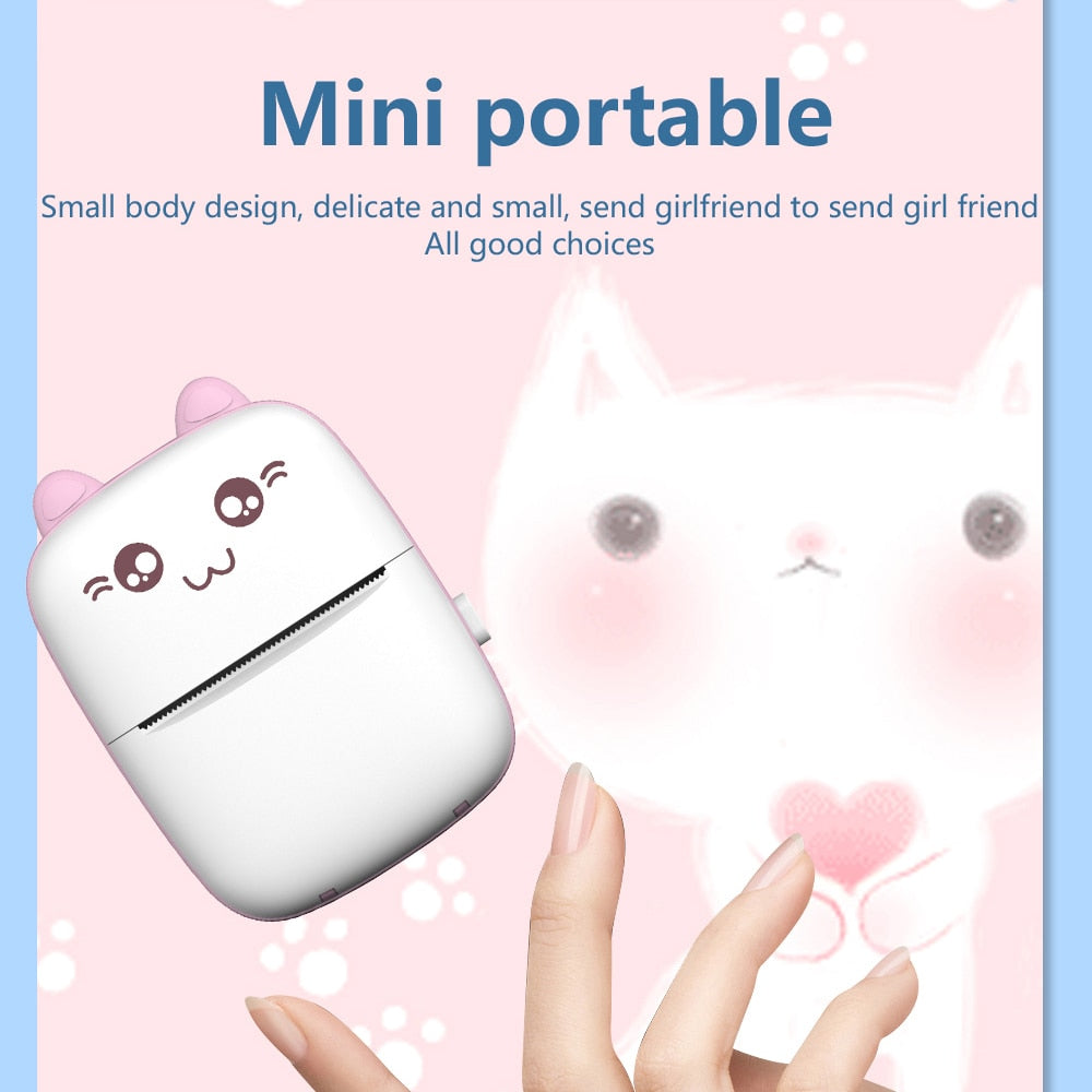 Cat Shape Mini Portable Label Printer Thermal Printing Wireless Impresoras Paper Photo Inkless Printers Sticker Android IOS 57mm Mini printer DailyAlertDeals
