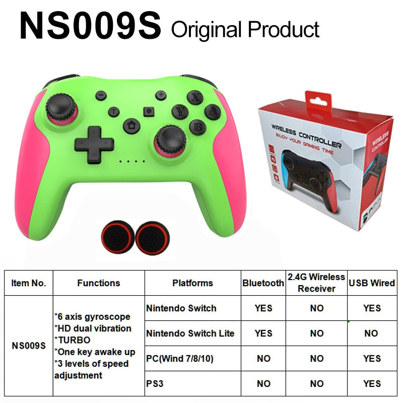 Original Wireless Controller Bluetooth For Nintendo Switch Pro PC PS3 Joystick Gamepad NFC Professional Lag-Free Gamepad BT Wireless Game Controller for Switch Pro DailyAlertDeals green powder BOX China 1 PCS