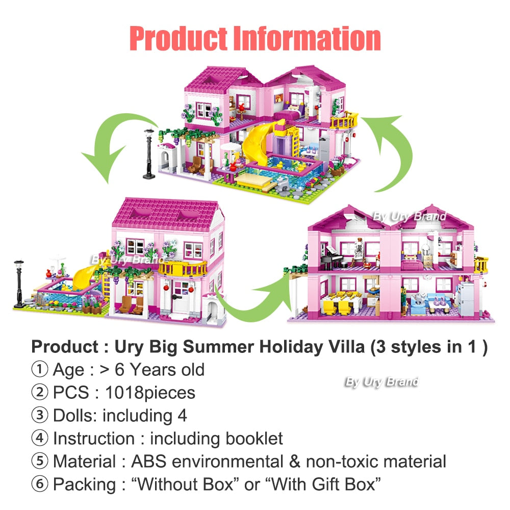 Friends City House Summer Holiday Villa Castle Building Blocks Sets Figures Swimming Pool DIY Toys for Kids Girls Christmas Gift Villa Castle Building Blocks Sets Figures toy for children DailyAlertDeals