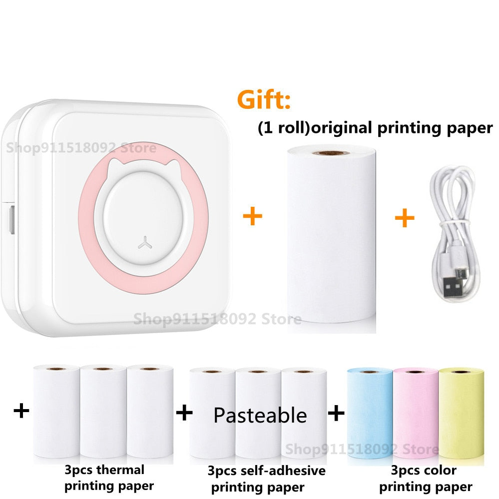Cat Shape Mini Portable Label Printer Thermal Printing Wireless Impresoras Paper Photo Inkless Printers Sticker Android IOS 57mm Mini printer DailyAlertDeals B-Pink and each 3pcs China