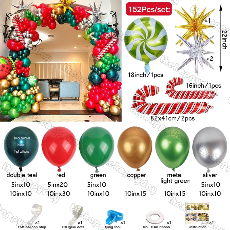 Christmas Balloon Arch Green Gold Red Box Candy Balloons Garland Cone Explosion Star Foil Balloons New Year Christma Party Decor Christmas Balloons DailyAlertDeals W 152pcs Christmas Other