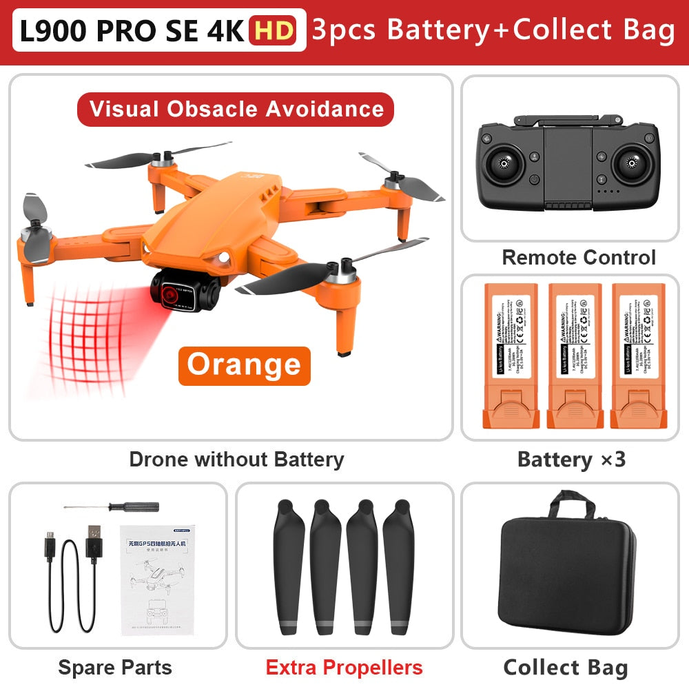 L900 PRO SE 4K HD Dual Camera Drone Visual Obstacle Avoidance Brushless Motor GPS 5G WIFI RC Dron Professional FPV Quadcopter Camera Drone DailyAlertDeals O 4K HD-3B-Bag China