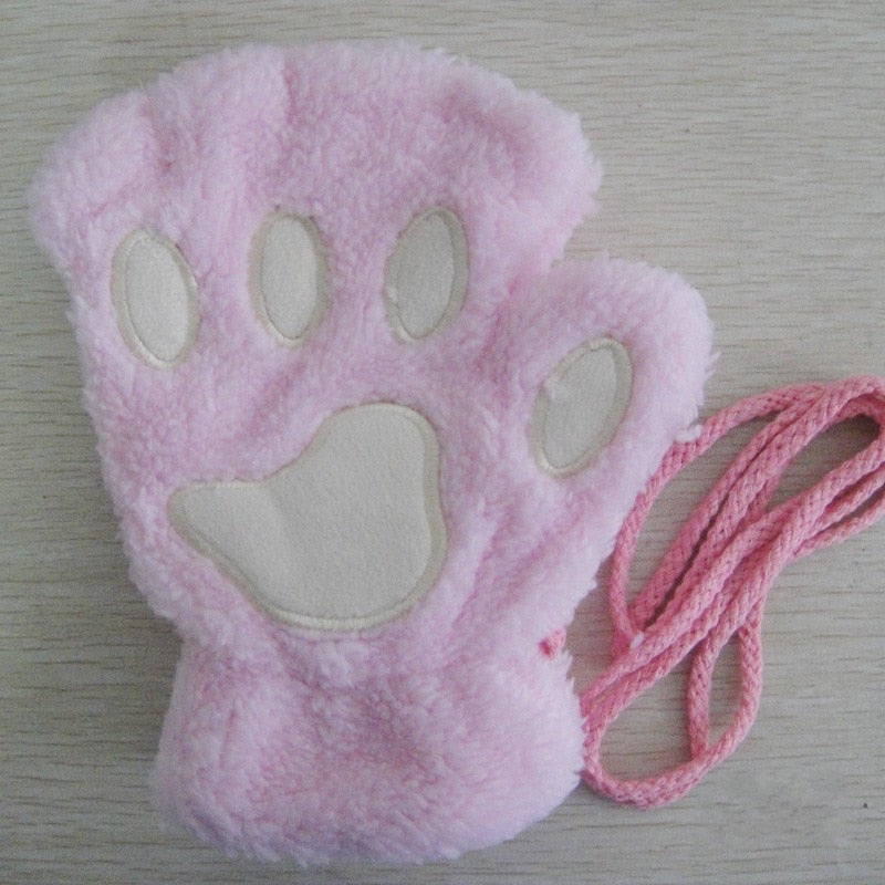 Fashion Girls Lovely Cat Claw Paw Plush Mittens Warm Soft Plush Short Fingerless women Leisure Bear Cat Gloves Half Finger Gifts Paws Gloves DailyAlertDeals pink One Size