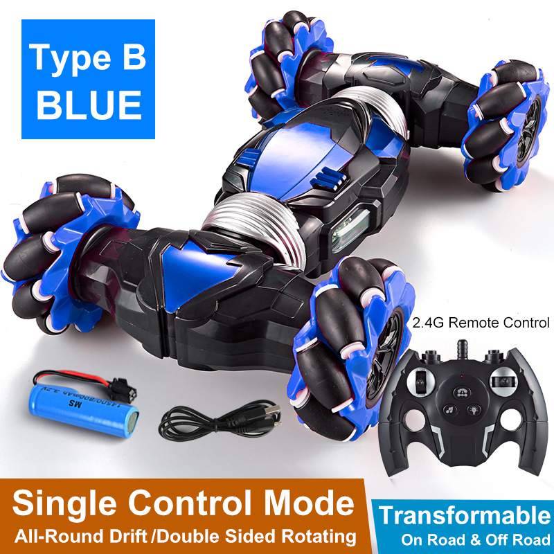 RC Car 4WD Radio Control Stunt Car Gesture Induction Twisting Off-Road Vehicle Drift RC Toys With Light & Music RC Car Toys for children DailyAlertDeals Blue Single mode B United States
